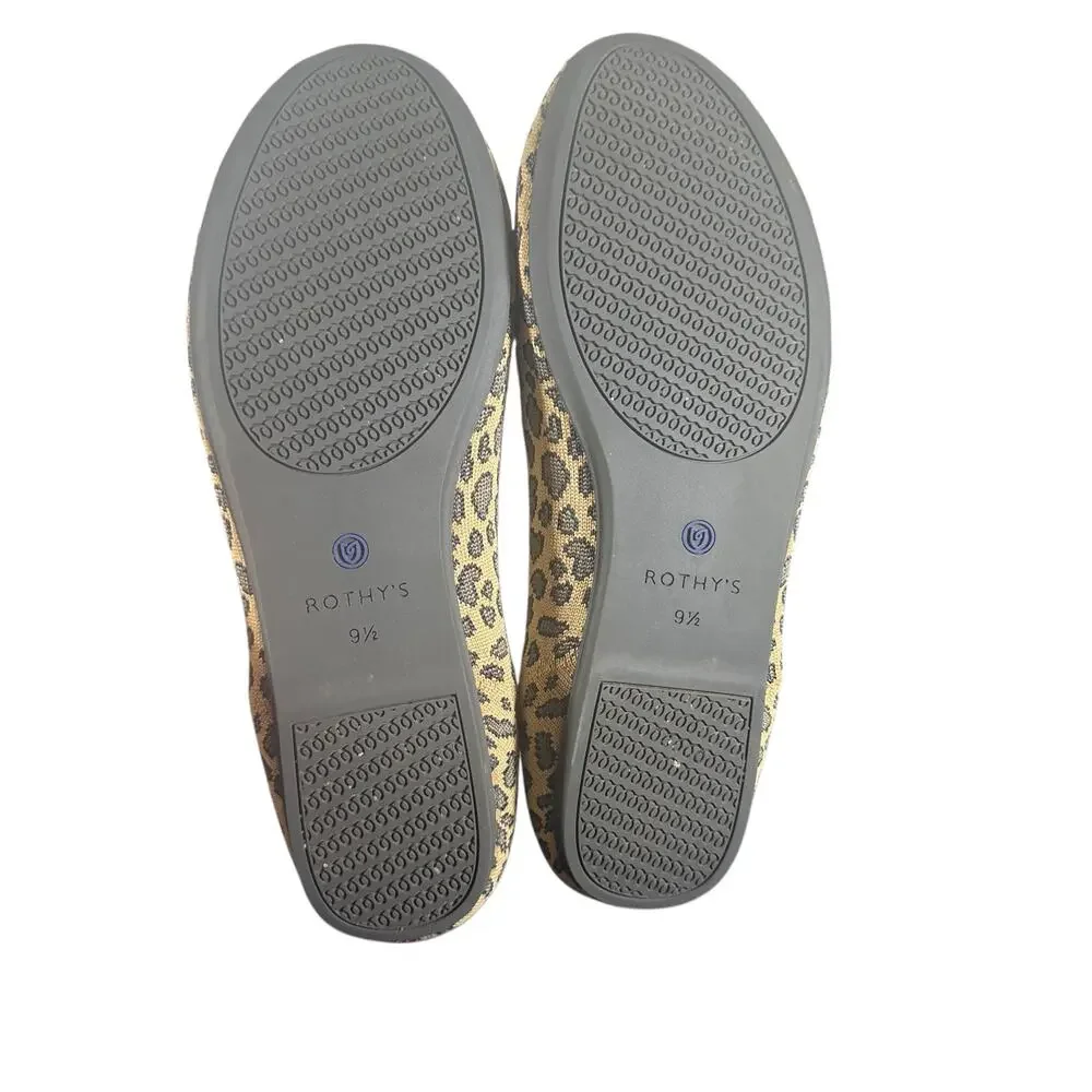 Rothy’s Size 9.5 Leopard Print Almond Toe Flats Washable Eco-Friendly